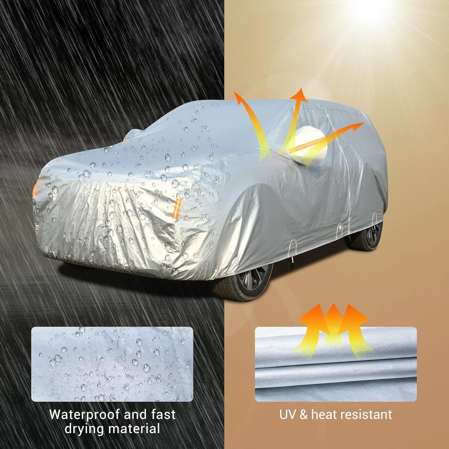 Tecoom Car Cover Waterproof All Weather, Fleece Lining Car Covers for Automobiles with Zipper Door Lock, 3 Layers Outdoor Indoor Full Car Cover Snow Hail UV Sun Protection Fit for SUV (206-215 Inch)