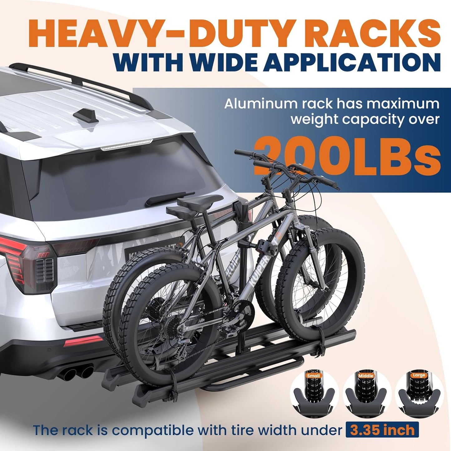 Aluminum 2 EBikes Foldable 2'' Hitch Mounted Carrier Racks w/Ramps Over 200lbs Capacity for 3.35 inch Fat Tire Heavy Duty Universal E-Bike Racks for SUVs Cars Trucks RV 2-Inch Receiver