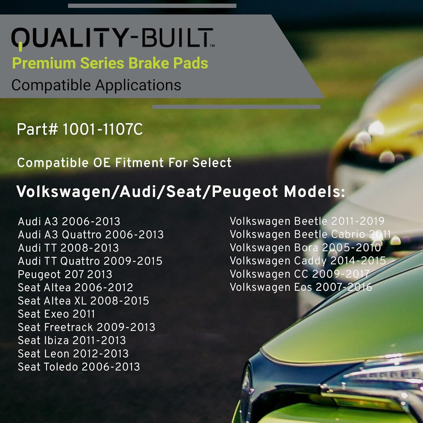 Premium Ceramic Front Brake Pads (1001-1107C) Compatible with 2005-2019 Audi/Volkswagen (A3 Quattro/Beetle/GLI/Golf/Golf SportWagen/GTI/Ibiza/Jetta/Passat/Rabbit/TT & More)