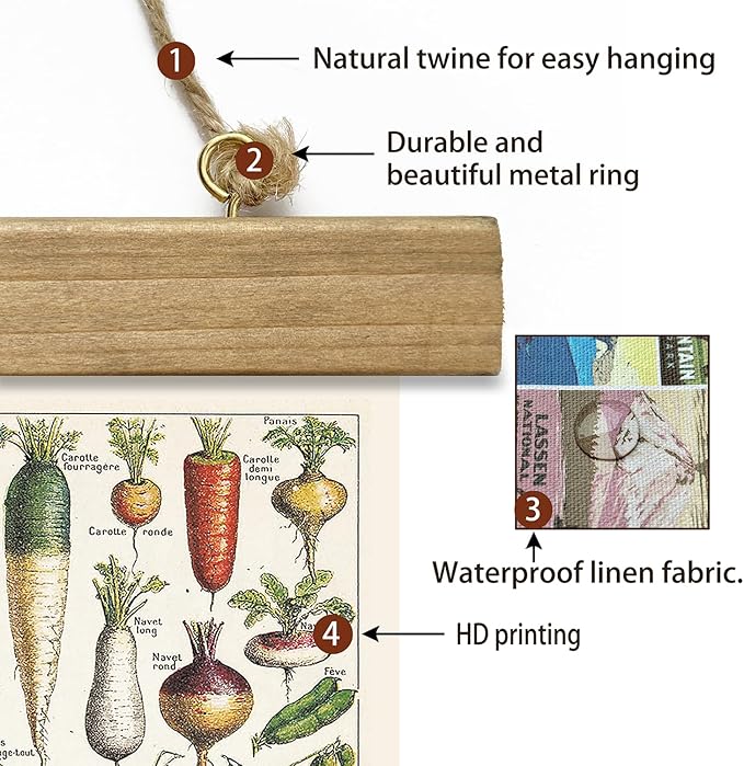 XIAOAIKA Vintage Vegetable Varieties Poster - Illustrated Garden Produce Chart with Wooden Frame - Educational Kitchen Wall Decor Art for Home Chefs and Gardeners 16 x 23 inches