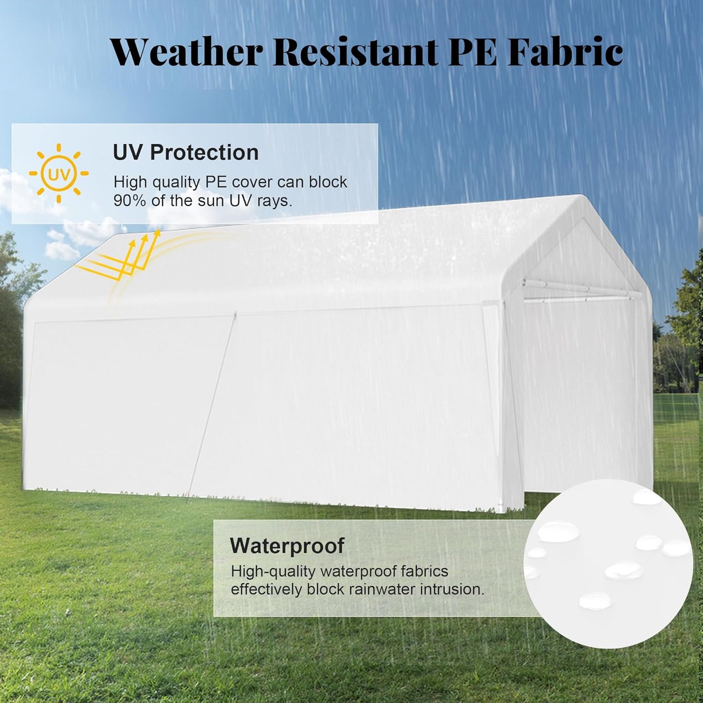 GOJOOASIS 10x20 Carport Heavy Duty Portable Garage Shelter Metal Car Canopy Tent with UV-Resistant & Weatherproof Top Cover for RV & Vehicles (White, 10x20 with sidewalls)