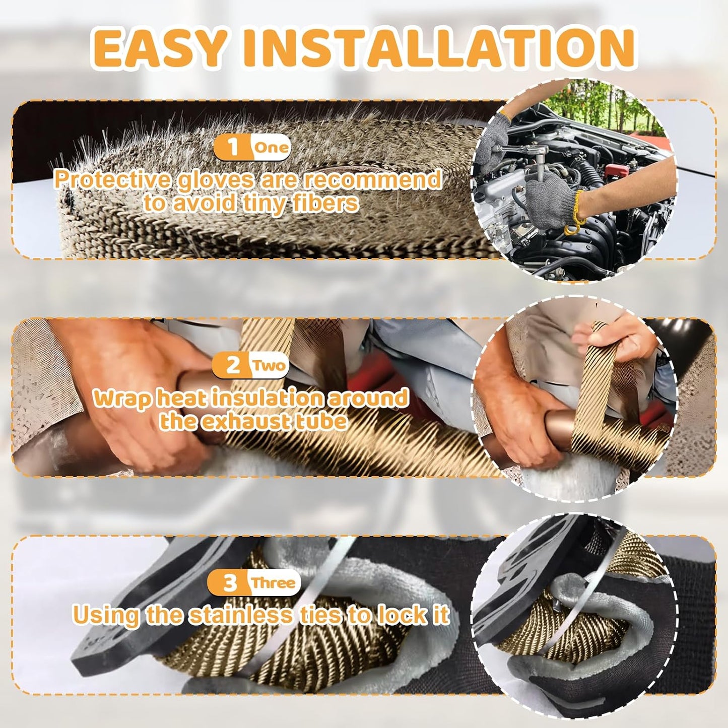 Exhaust Heat Wrap, Tooomplus 2'' x 50' Fiberglass Heat Shield Tape, Heat Wrap for Exhaust Pipes with 15pcs Stainless Steel Ties for Motorcycle Car Truck