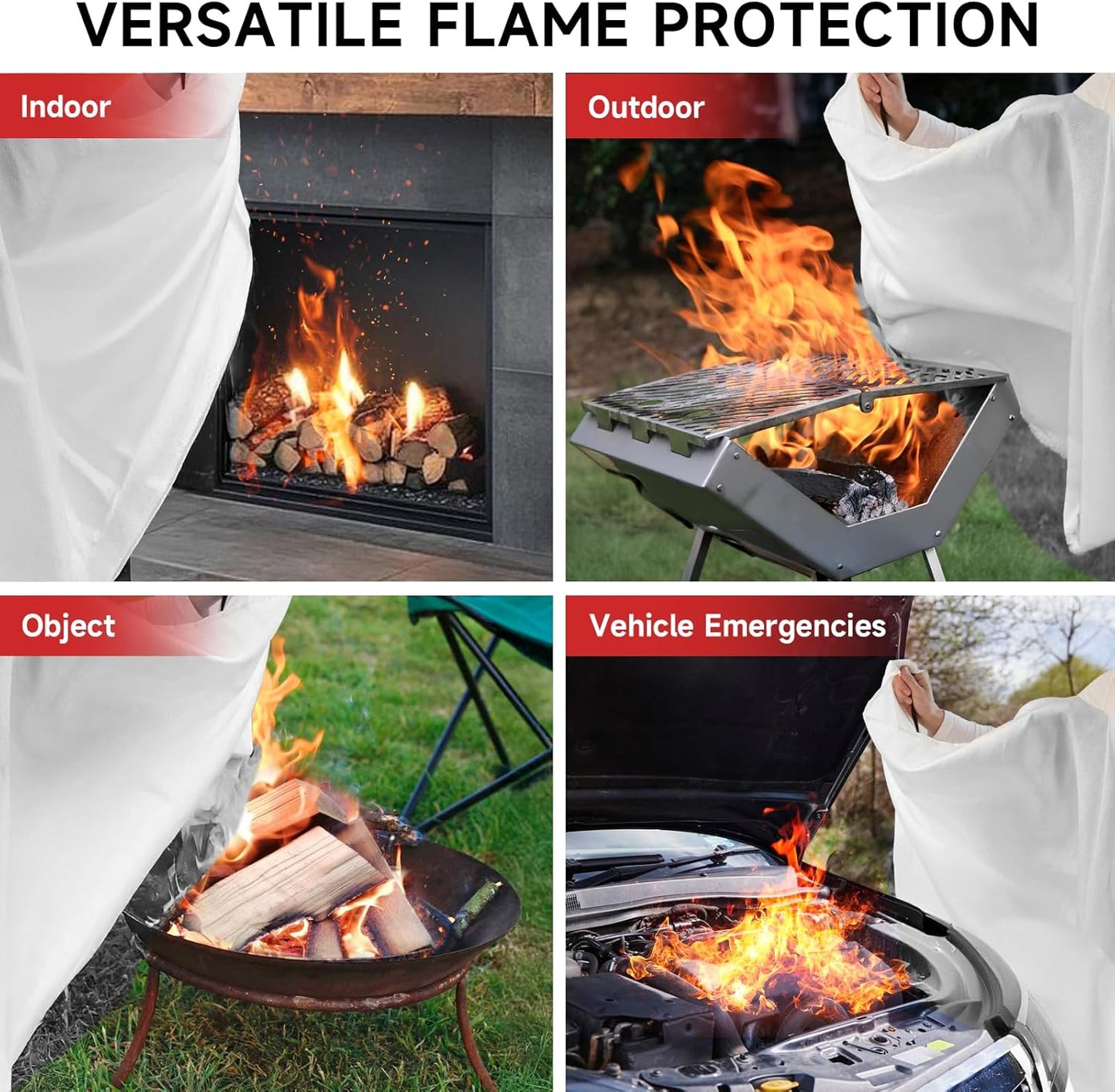Fire Blanket Emergency for Home Kitchen - 6 Pack 40"x40" Fireproof Safety Protection Fiberglass Flame Retardant Blankets Survival Essential Kit for House Car Camping Outdoor Fireplace Grill BBQ