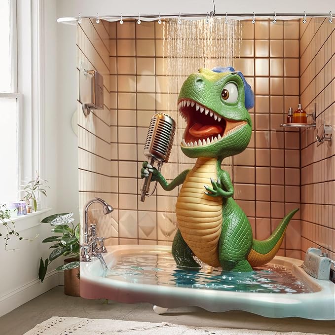 Yeoiat Funny Shower Curtain Dinosaur Shower Curtain Funny Decorative Shower Curtains for Bathroom Cute Shower Curtain Set with 12 Hooks Dinosaur02 72×72 Inches