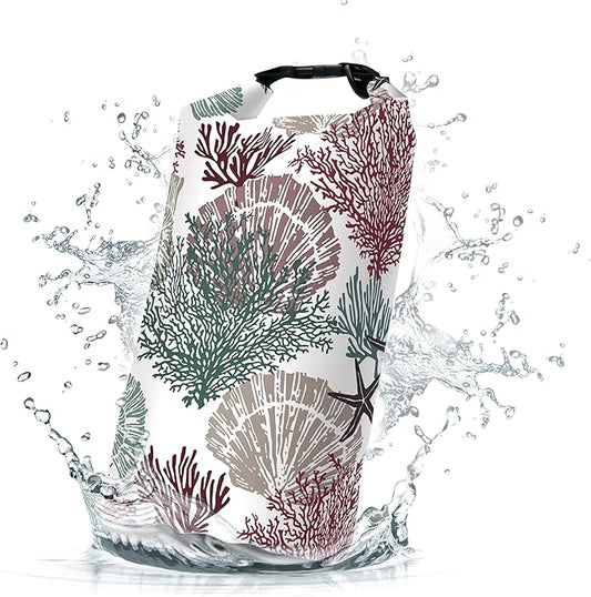 Waterproof Dry Bag,Roll Top Coastal Summer Beach Coral Starfish Small Waterproof Backpack 5L/10L/20L Floating and Lightweight Bags for Kayaking, Boating, Fishing, Swimming and Camping