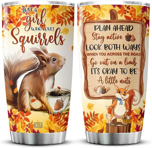 Squirrel Tumbler 20oz Just A Girl Who Loves Squirrels Insulated Stainless Steel Coffee Cup With Lid Cute Animal Gifts Squirrel Novelty Items Autumn Themed Mugs For Girls