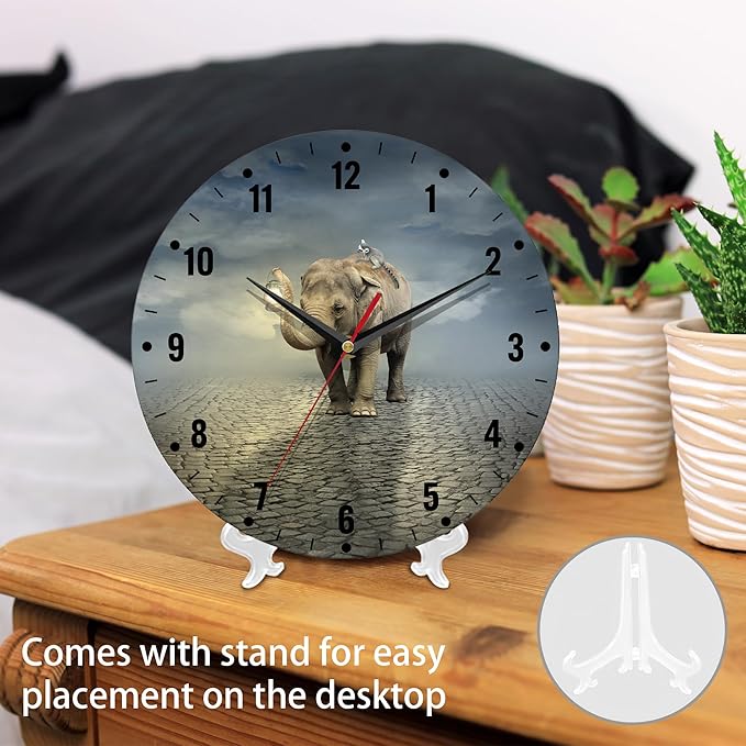 SPUNKER Wall Clock,Elephant Wall Clocks,African Animals Lantern Battery Operated Wall Clock Silent Non-Ticking Decorative for Home Kitchen Bathroom Living Room Bedroom Office 10 Inch