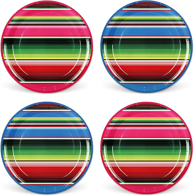 Whaline 40Pcs Mexican Fiesta Paper Plate Mexico Stripe Disposable Plate Cinco De Mayo Dinnerware Plates 9 Inch for Party Supplies Table Decor