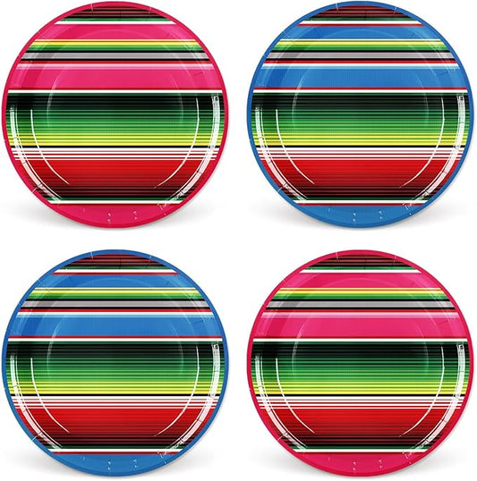 Whaline 40Pcs Mexican Fiesta Paper Plate Mexico Stripe Disposable Plate Cinco De Mayo Dinnerware Plates 9 Inch for Party Supplies Table Decor