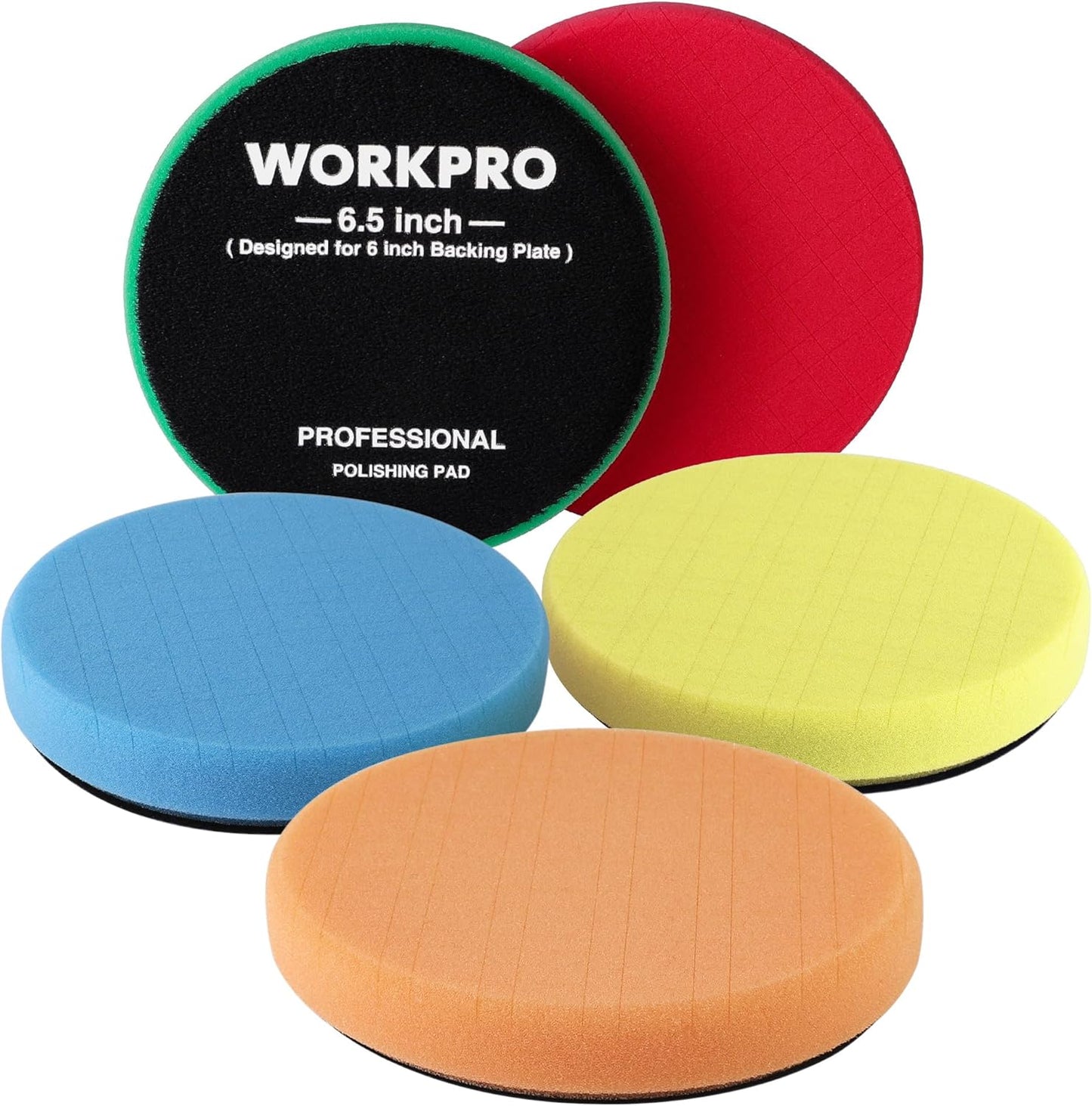 WORKPRO 6.5 Inch Buffing Sponge Pads, 5Pcs 6.5 Inch Face for 6.5 Inch Backing Plate, Cutting Polishing Pad Kit for Car Buffer Polisher Compounding, Polishing and Waxing