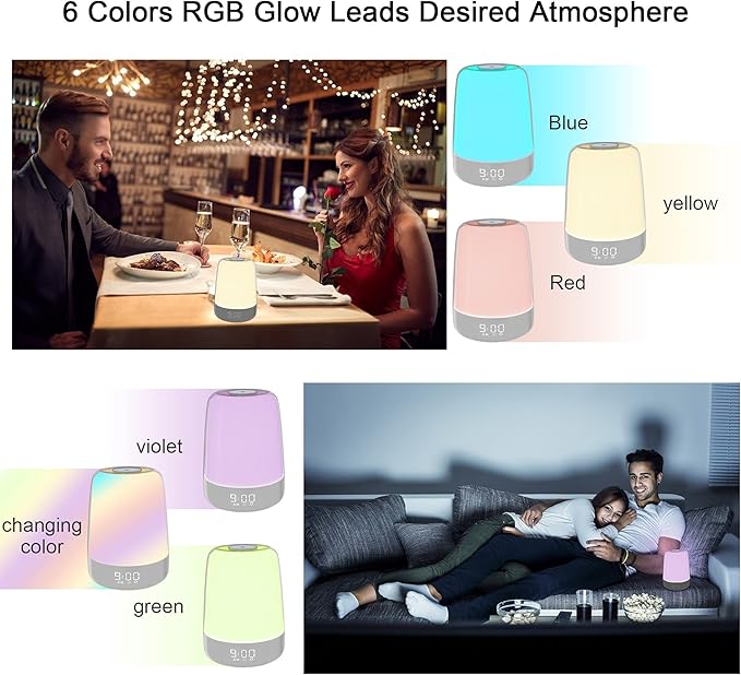 winshine Touch Wake Up Night Light with Sunrise Simulation Alarm Clock, 3 Ways Dimmable Warm White Bedside Lamp for Kid Bedrooms RGB Ambient Table Nightstand Light,Sleep Aid Snooze Timer Mode