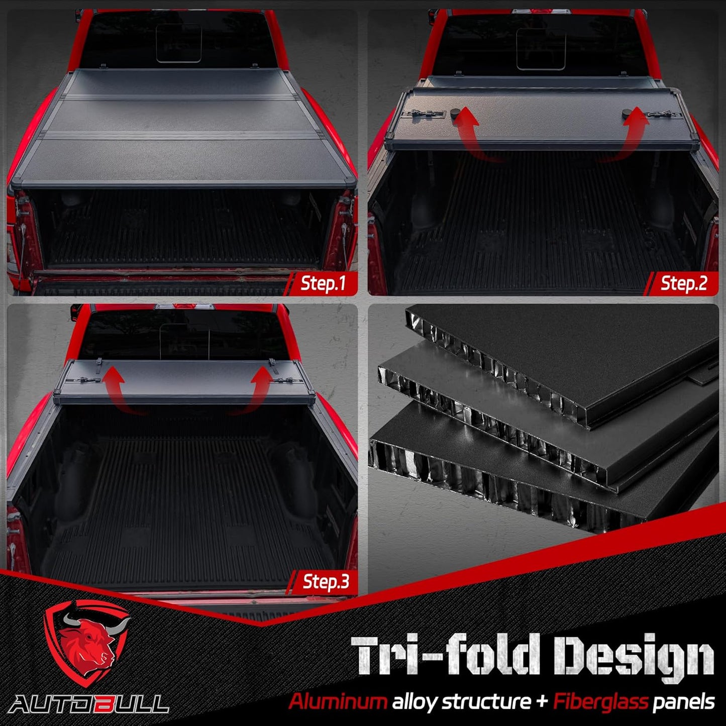 Hard Top Tri Fold tonneau Cover Compatible with 2007-2021 Toyota Tundra(Excl. Trail Edition) 6.5ft Bed (78.7"), Alloy Steel and Fiberglass Made