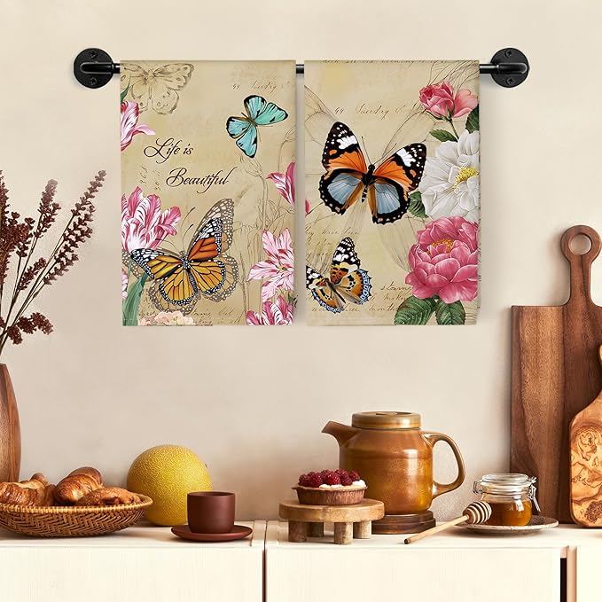 Vintage Butterfly Tea Towels, Cotton Kitchen Towel 18.9 × 27.5 inch, Quick Drying Dish Cloth for Party Anniversary Holiday Decoration Housewarming Gifts