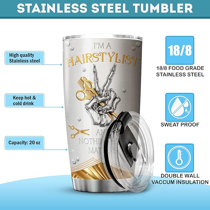 ZOXIX Hairstylist Tumbler Cup Jewelry Style Bandana Skull Leopard Print Cup Stainless Steel Tumblers With 20oz Hairdresser Gifts For Women Funny Travel Mug Hairdressing Gift
