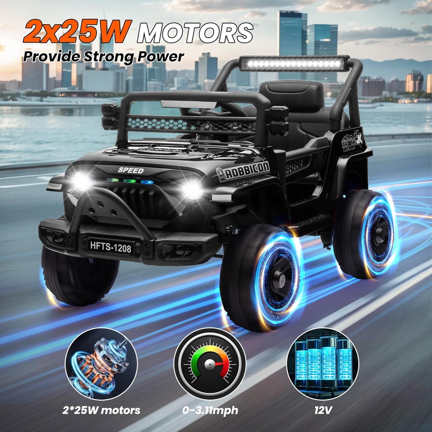 12V Ride on Electric Truck Car for Kids, 12V Kids Electric Vehicles w/Remote Control, Four-Wheel Suspension, USB, Bluetooth, Power Display, Lights, Battery Powered Ride on Toys for Boys Girls (Black)