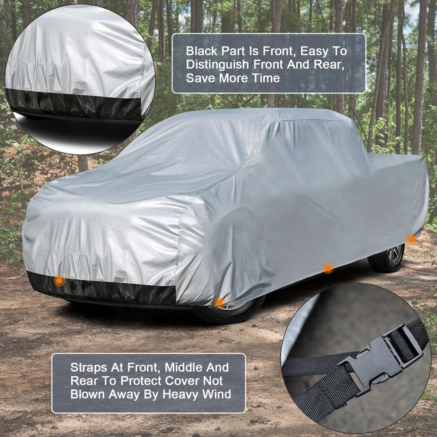 Kayme 6 Layers Truck Cover Waterproof All Weather, Sun Uv Rain Protection Heavy Duty Outdoor Pickup Cover, Universal Fit (Length Up to 242 inch) XL