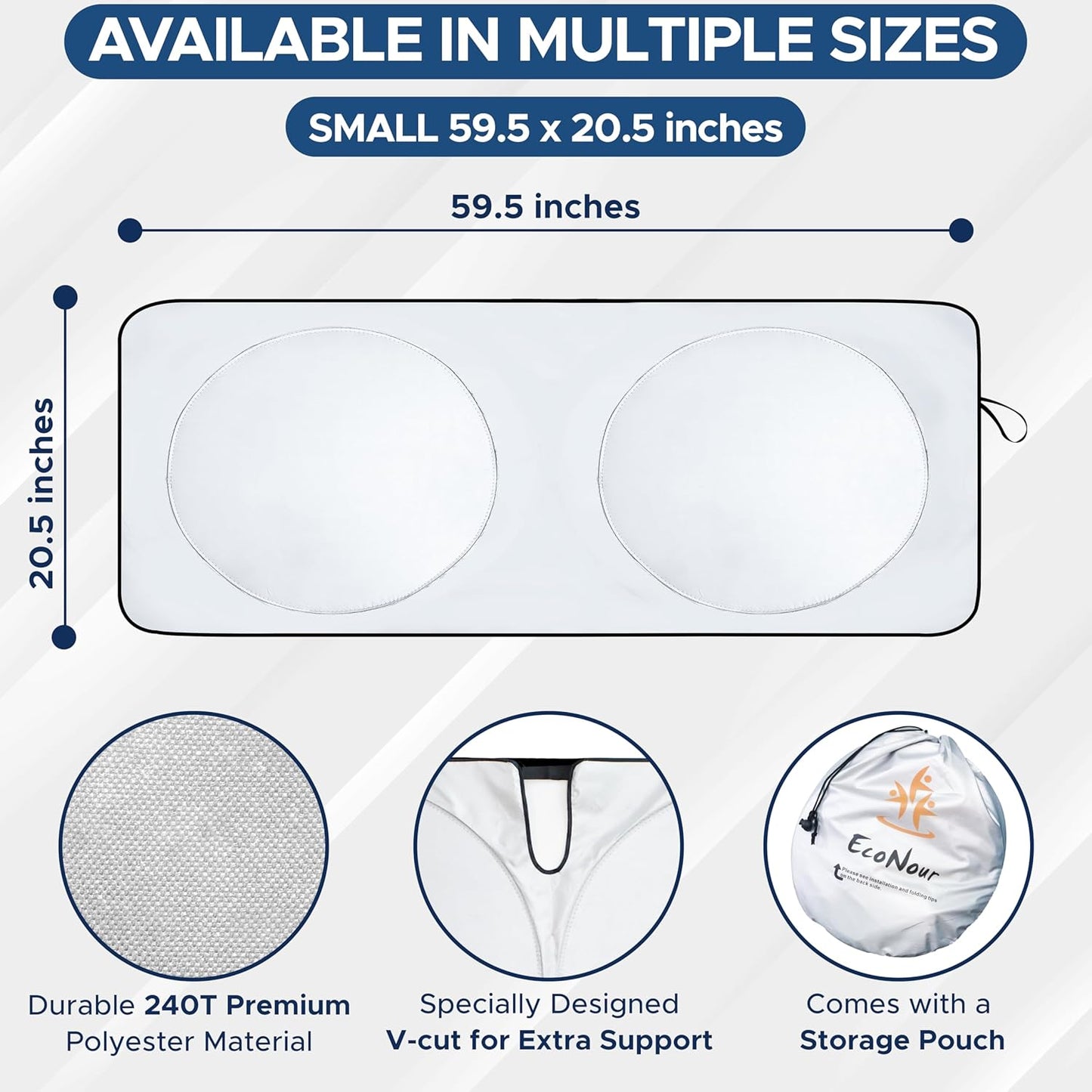 EcoNour Jeep Wrangler Windshield Sunshade | Front Windshield Sun Shade to Protect UV Rays and Heat Glare | Jeep Accessories Cover | Fits Wrangler, Gladiator, Rubicon | X-Small (60"x21")