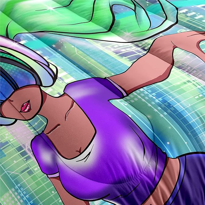 Black Girl Twin Comforter Set for Teens and Adults - Pretty African American DJ Pattern Bedding With 1 Pillowcase