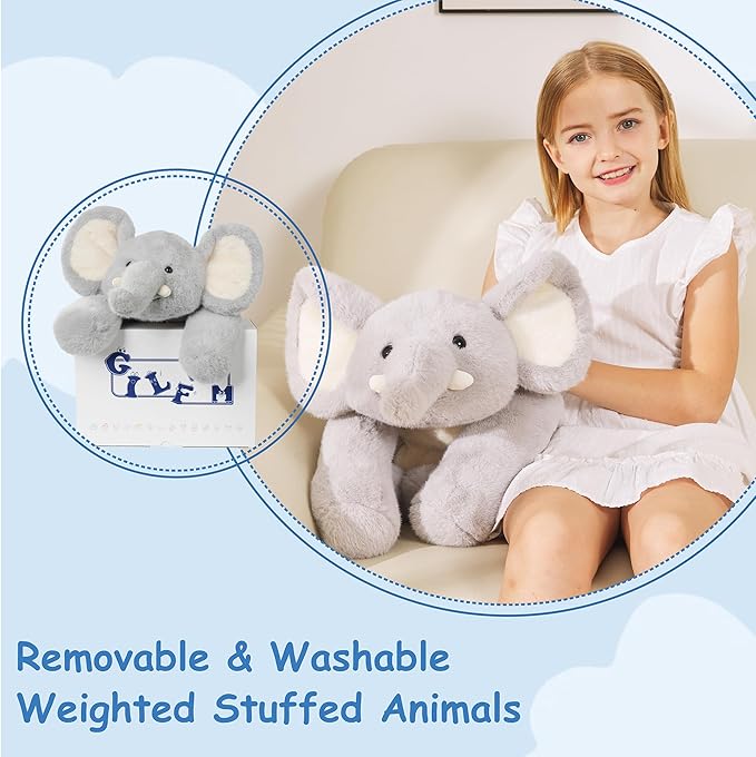 Weighted Stuffed Animals Elephant - 20.5" Cute Toy Pillow Plushie Gifts for Kids Boys Girls & Adults, 3 lbs Ultra-Soft Washable Plush Pillowfort