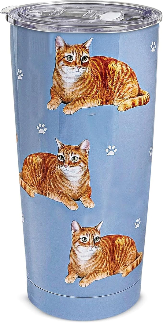Tabby Cat SERENGETI 16 Oz. Stainless Steel, Vacuum Insulated Tumbler with Spill Proof Lid - 3D Print - Insulated Travel mug for Hot or Cold Drinks (Tabby Orange Cat Tumbler)