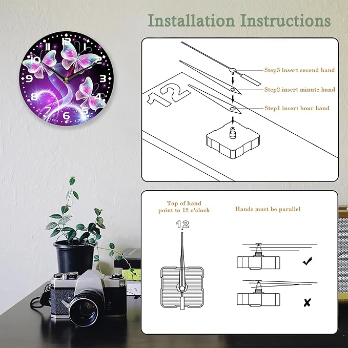 Butterfly Wall Clock for Bathroom,Flying Butterfly Glowing in Dark Wall Clocks Silent Non-Ticking Battery Operated Clock 10 Inch,Wall Clocks Decorative for Living Room,Kitchen,Office