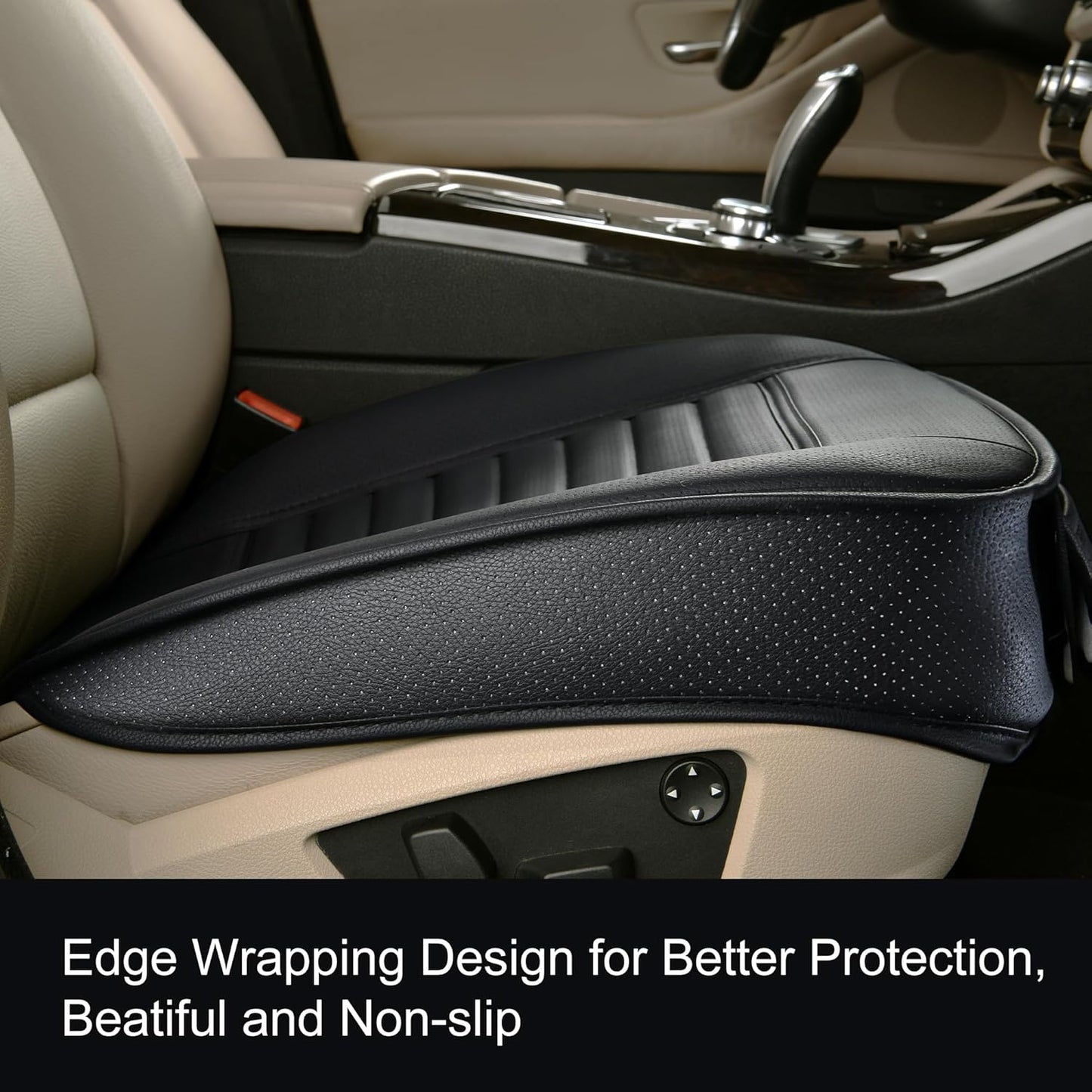 1pc Edge Wrapping Comfortable Car Front Seat Cover Cushion Pad Mat Protector, Anti-Slip Bottom Seat Cushion Cover for Auto with PU Leather(Black)