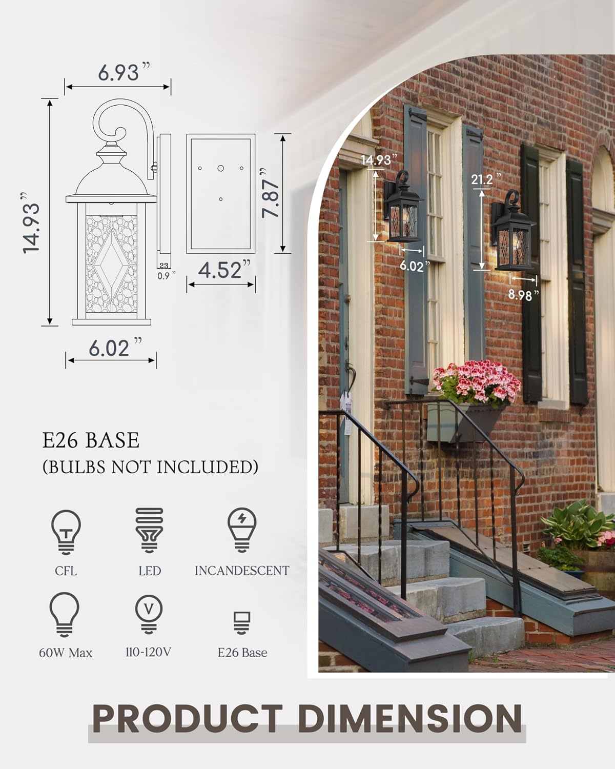 FEMILA Outdoor Wall Light Fixture,1-Light Exterior Waterproof Wall Sconce, Front Porch Lights, Matte Black Finish with Water Ripple Glass,E26 Socket, 4FD54B BK-SD