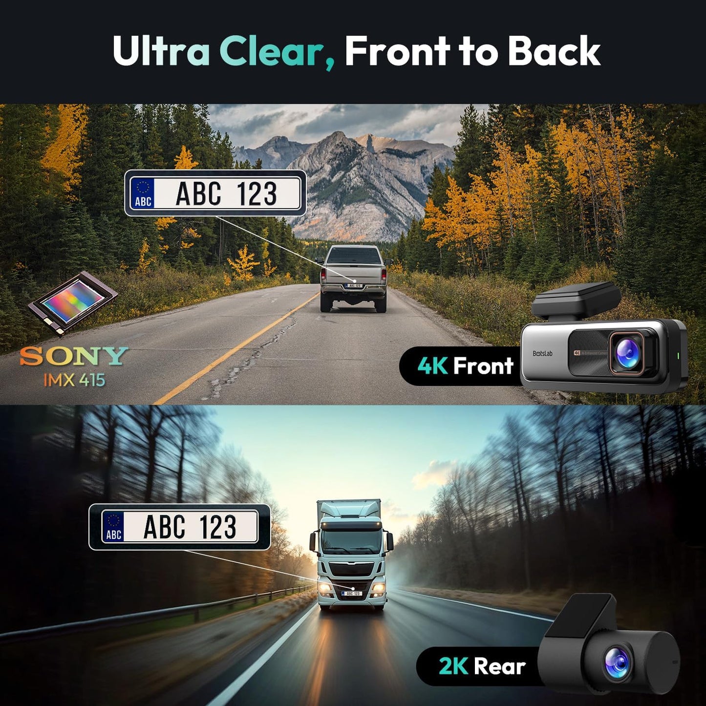 4K+2K Dual Dash Cam Front and Rear, Dashcam with Voice Control, STARVIS, ADAS Driver Alerts, Starry Night Vision, 24/7 Parking Monitor, 5.8GHz WiFi & GPS, Free 64GB Card, Loop Recording