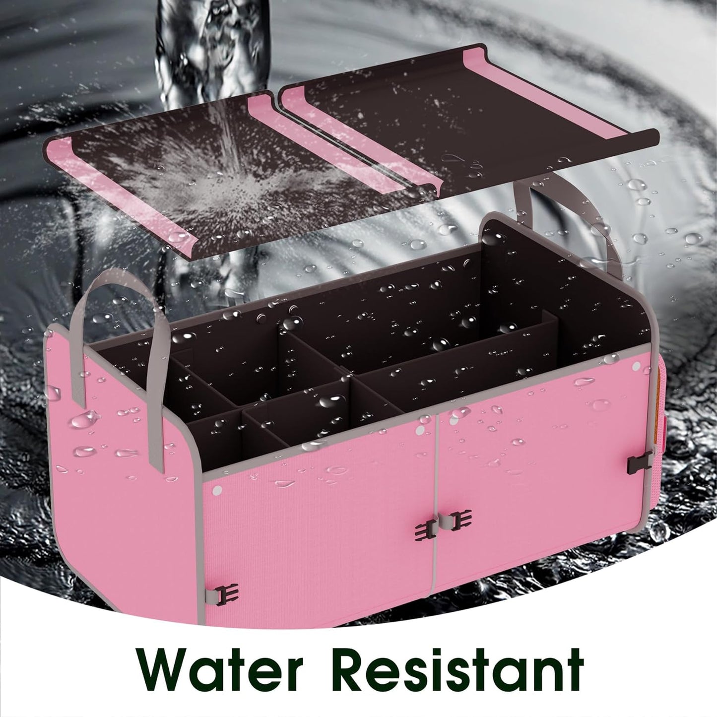 Foldable Waterproof Car Organizer with Non-Slip Traction Rope, 23.2”x13.8”x11.8” Heavy-Duty Trunk Organizer for SUV, Car Essentials List, Portable Vehicle Organizer,PINK-M003