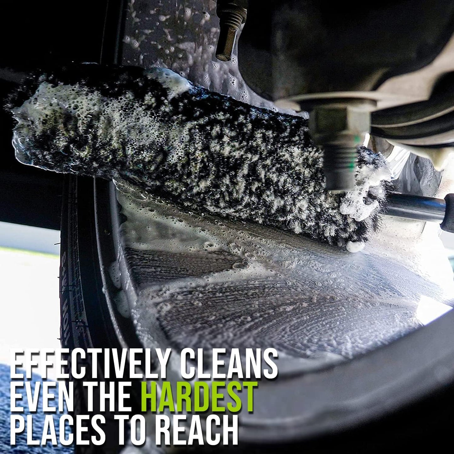 ExoForma Bendable Brush Set - Unique Adjustable 2-Piece Wheel Brush Set Cleans Behind Wheels - Tough Yet Gentle Wool Fiber + No-Scratch Rubber Tip Safe for All Wheel Types - Comfy Ergonomic Grip