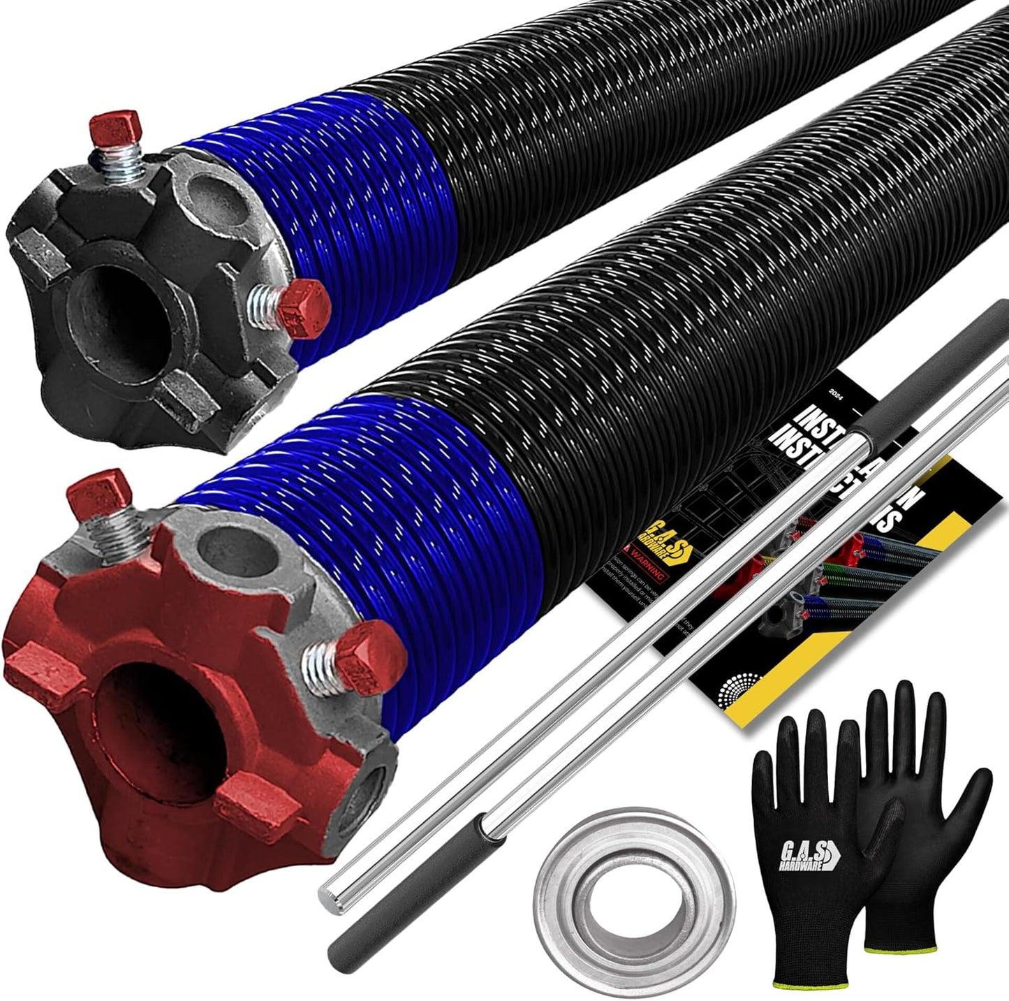 Garage Door Torsion Spring 262x1.75x40 Includes 1” Steel Bearing, Non-Slip Gloves, and Winding Bars for Left and Right Side of Garage Door Precision E-Coating 5-Year Warranty Min. 30,000 Cycles (Pair)