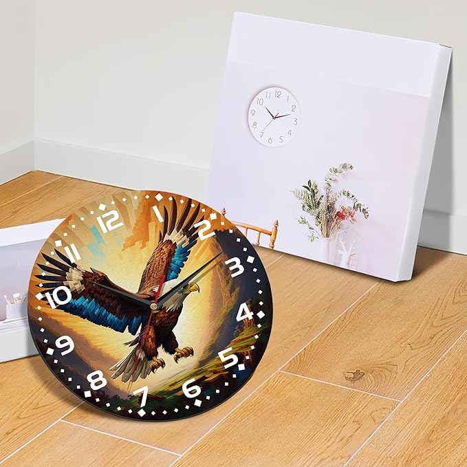 Wall Clock, Abstract Colorful Eagle Flying Wall Clock Silent Non-Ticking Battery Operated Clock 10 Inch, Home Decor for Living Room, Kitchen, Bedroom and Office