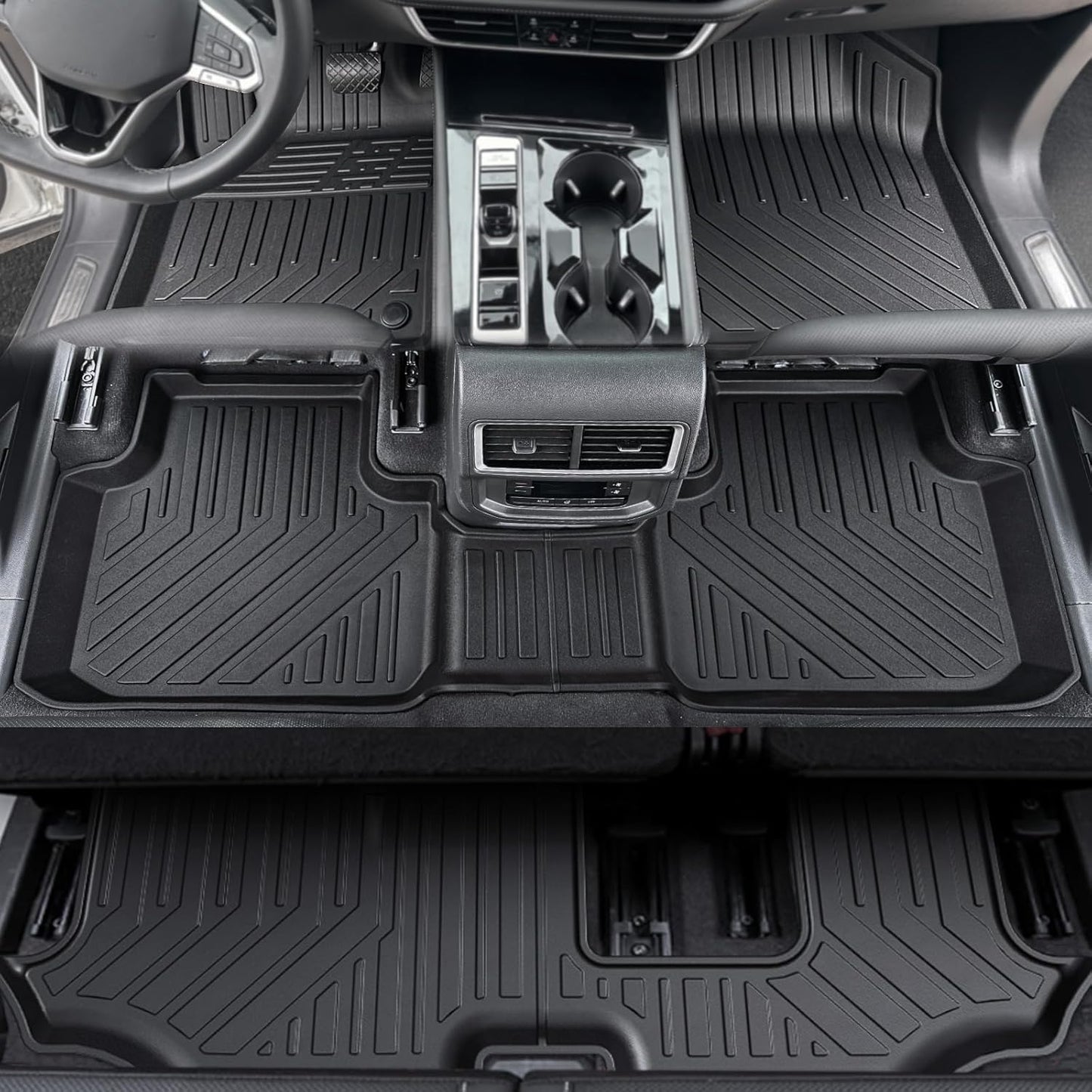 Floor Mats for 2018-2024 2025 Volkswagen VW Atlas 7 Seats(Not for Cross Sport), All Weather TPE Trunk Mat Cargo Liner with Backrest Mat for Atlas Accessories