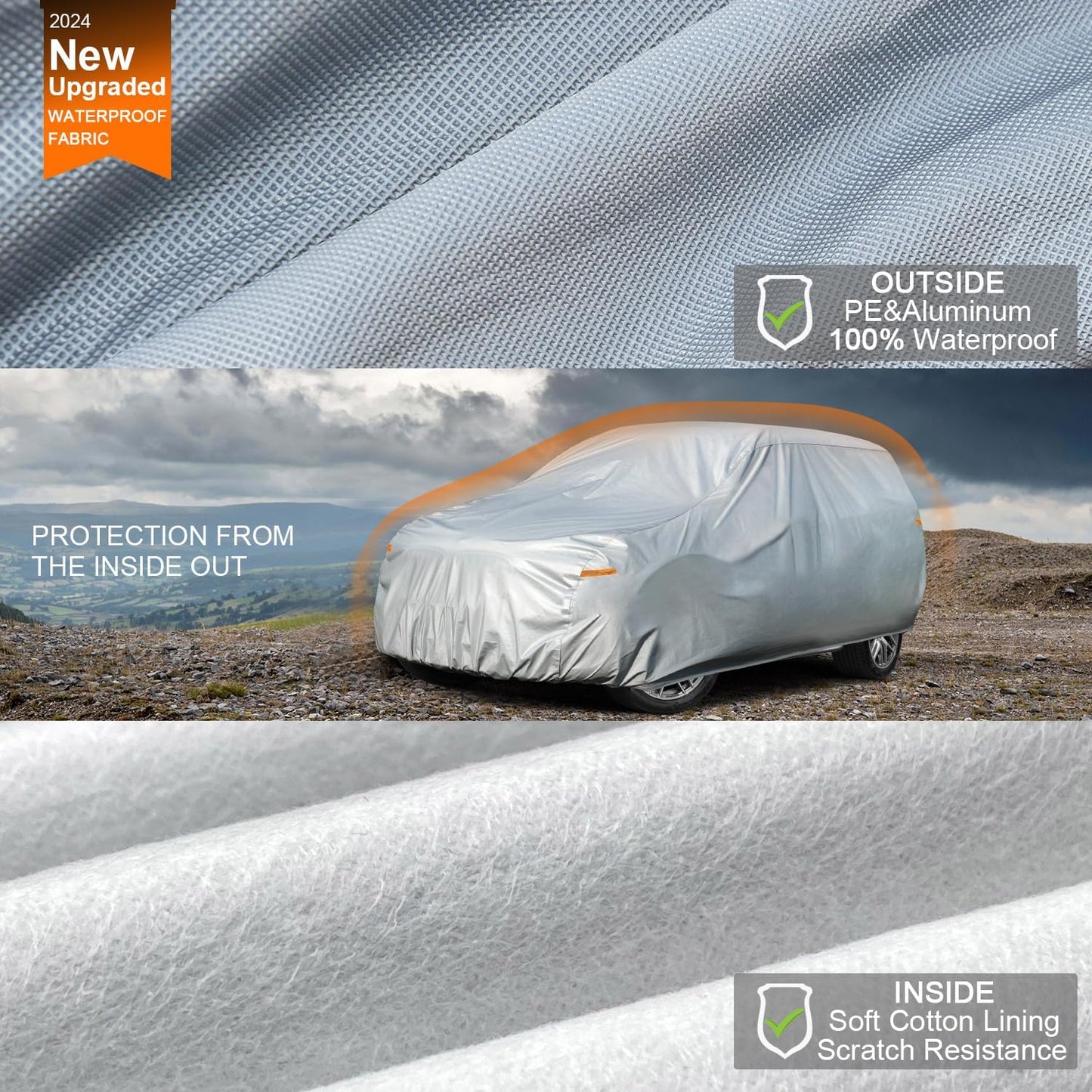 Kayme Large SUV Car Cover Waterproof All Weather for Automobiles, Outdoor Full Size SUV Cover Rain Sun UV Protection, Universal Fit for Chevrolet Tahoe, Lincoln MKT, GMC Envoy (207-214 inch)