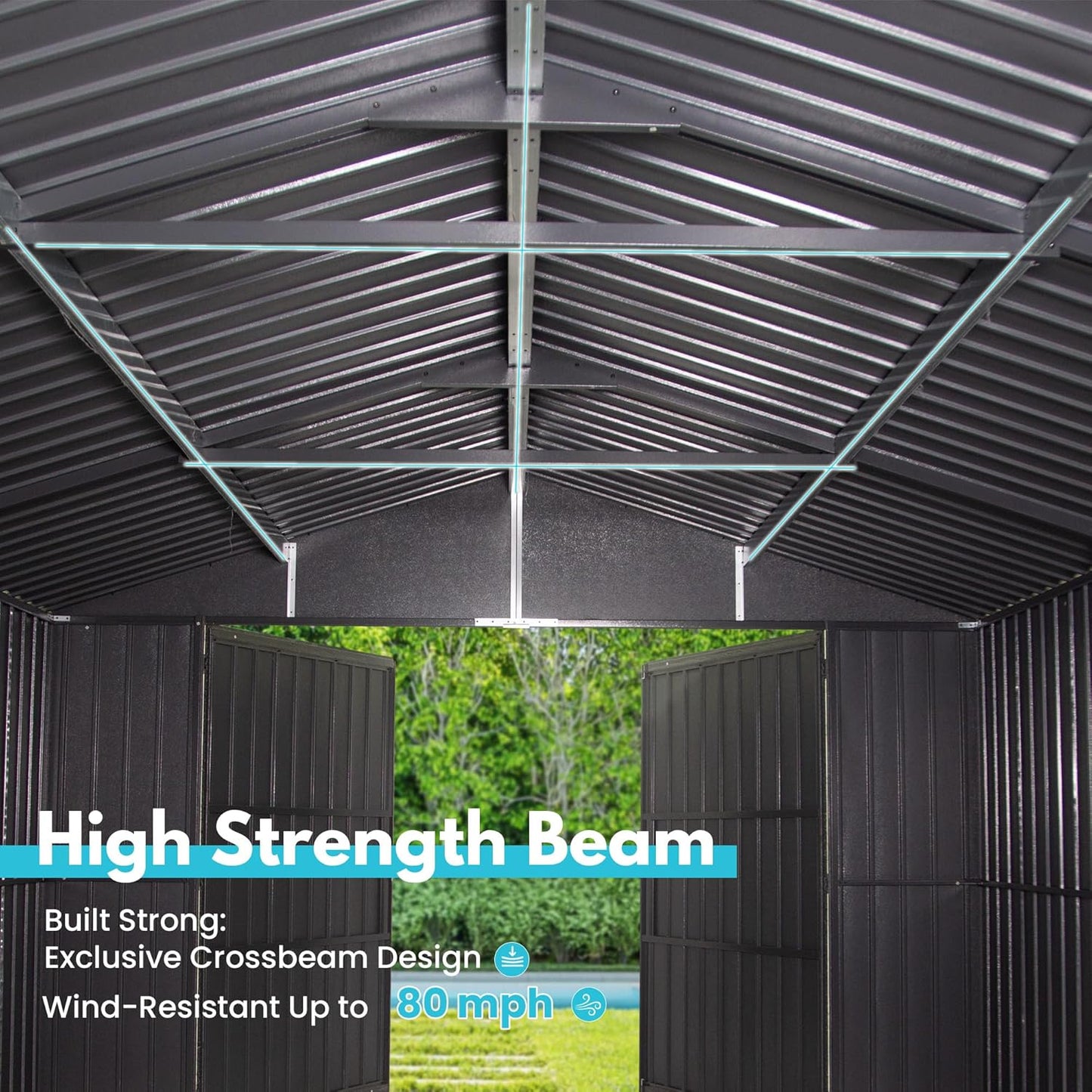 Domi 12'x25' Metal Garage Shed, Heavy Duty Outdoor Steel Carport with Lockable Double, Side Doors, 80MPH Wind and Snow Resistant Enclosed Storage for Cars, Trucks, Motorcycles, Tools, Dark Grey