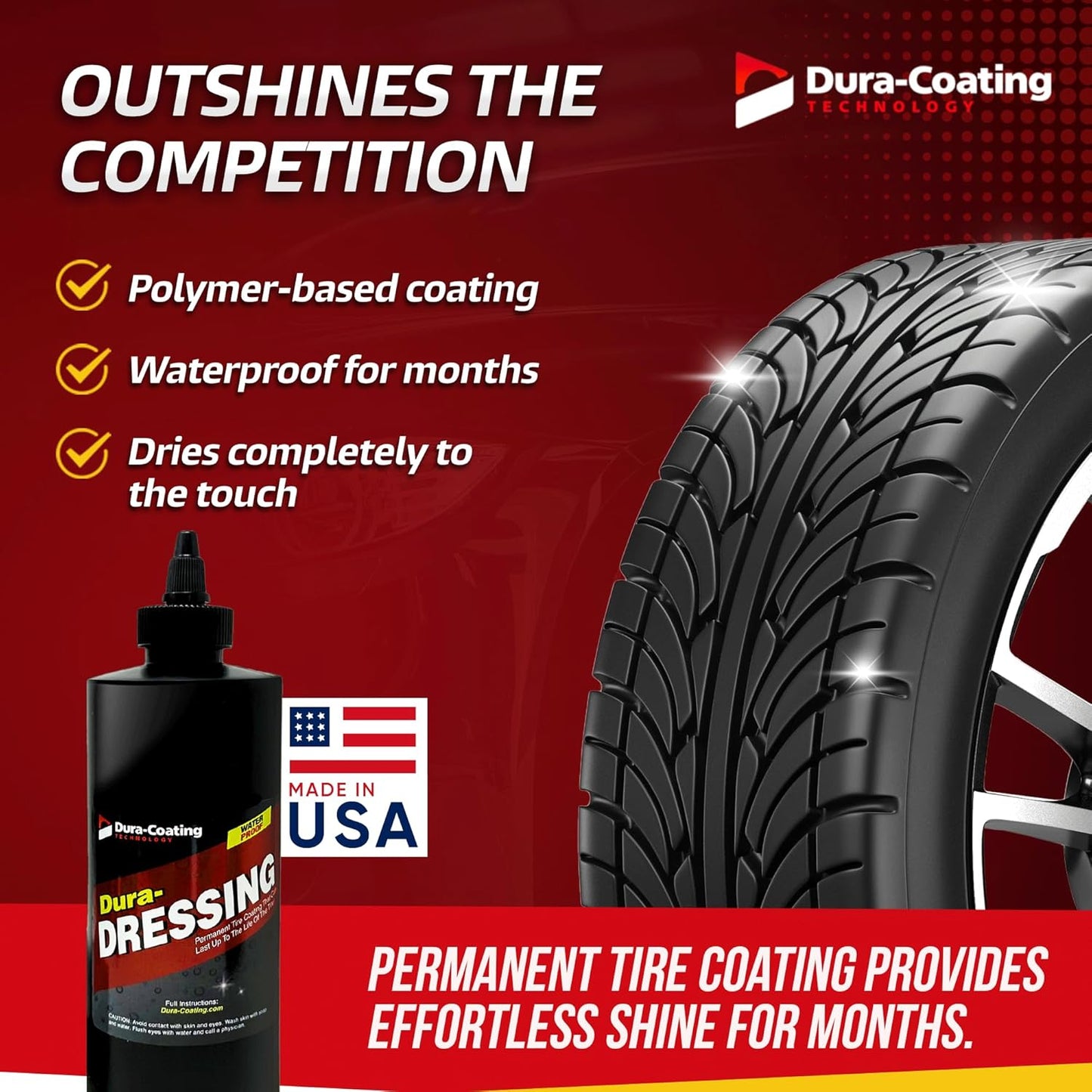 DURA-COATING TECHNOLOGY, Dressing Tire Dressing Re-Load Kit, for Tires Already Coated with Dura-Dressing - Car Tire Shine for Ultimate High Gloss Shine, Protection & Renewal - XXL 16oz Bottle