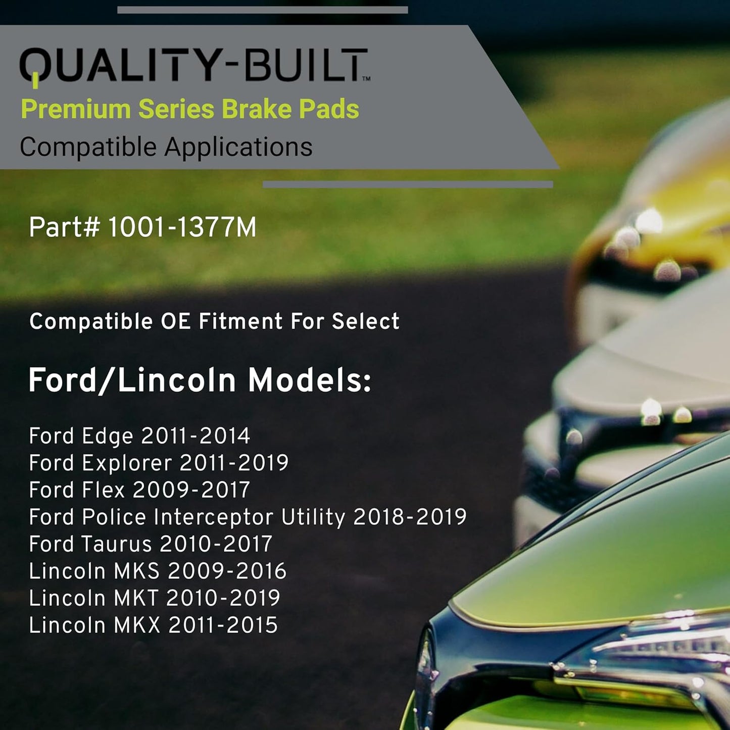 Premium Semi-Metallic Rear Brake Pads (1001-1377M) Compatible with 2009-2019 Ford/Lincoln (Edge/Explorer/Flex/MKS/MKT/MKX/Police Interceptor Utility/Taurus)