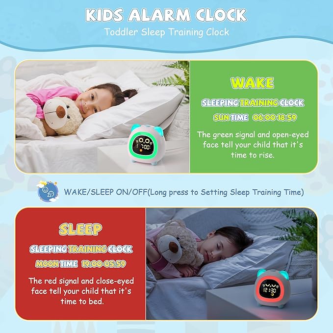 winshine Kids Alarm Clock Cat, OK to Wake Clock with Night Light for Kids, Stay in Bed Clock Sleep Training, Nap Timer, Cute Kids Room Decor, Gift Ideas for Kids Toddler Boy Girl (Blue)