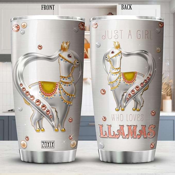 ZOXIX Cute Llama Insulated Tumbler 20oz Jewelry Style Just A Girl Who Loves Llamas Mug Animal Print Cup With Lid Stainless Steel Tumblers Birthday Gifts For Women Who Love Animals