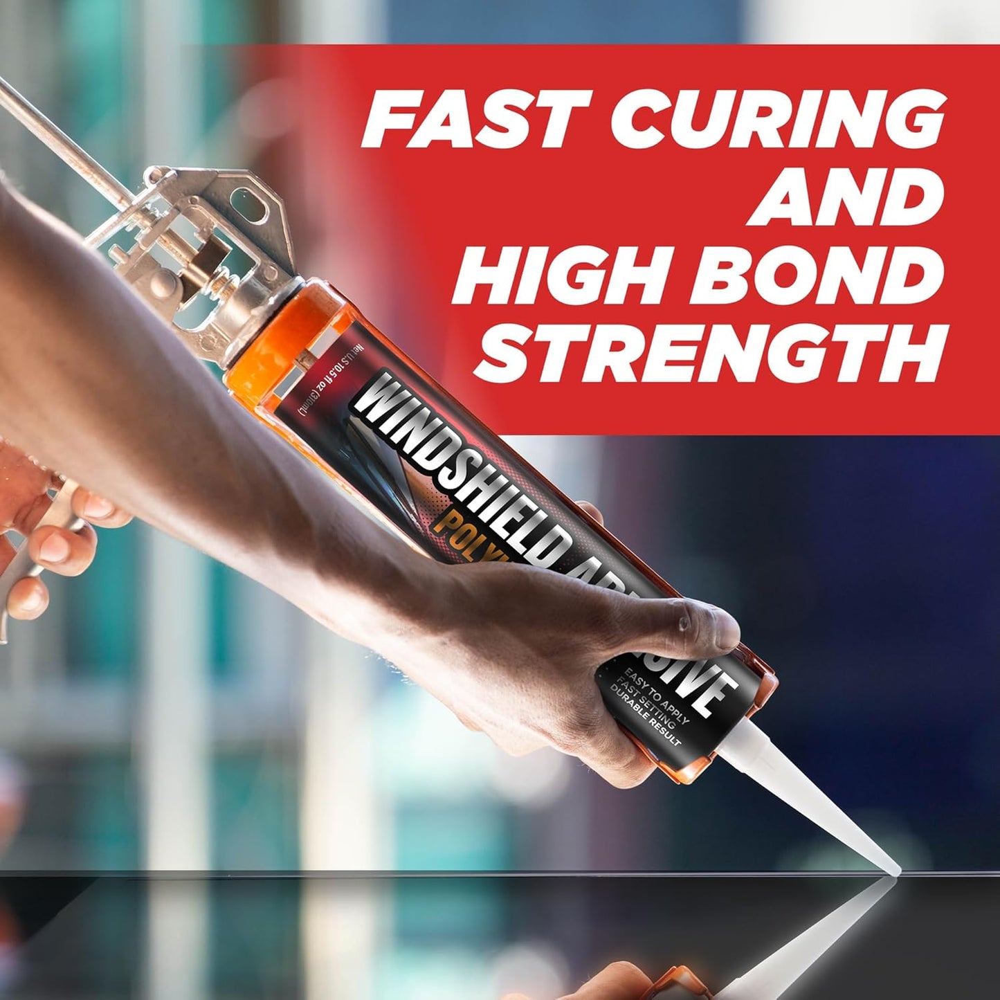 [2 Pack] Polyurethane Windshield Adhesive - Quick Curing & Weather Resistant Auto Glass Adhesive, Vertical & Overhead Application, Windshield Repair Kit with Gloves, Applicator Tip & Cartridge - 310ml