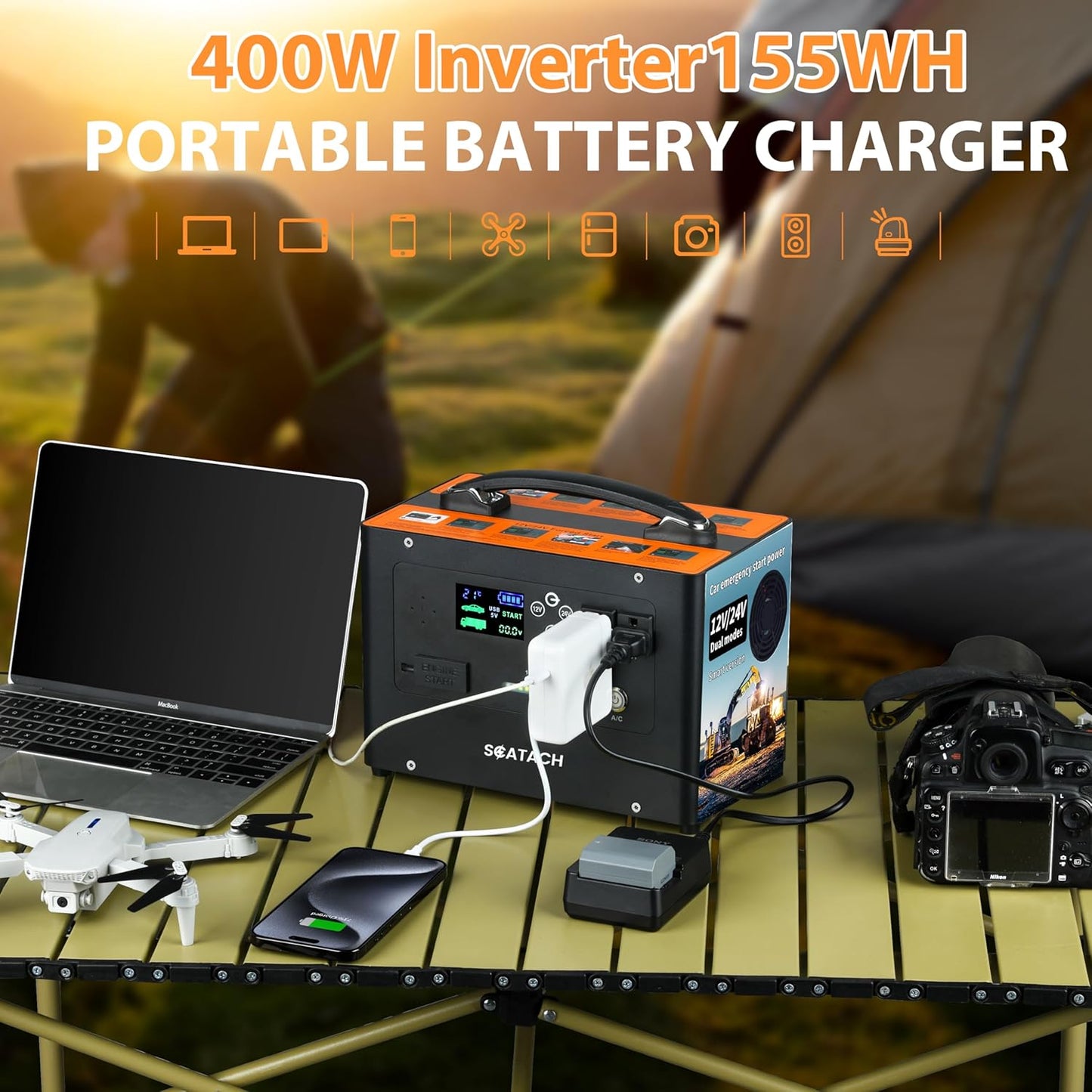 Scatach 10000A Jump Starter, 24V 400W Inverter Battery Jumper Starter Power Station for All Gas or Diesel Engines, 155Wh Heavy Duty Truck Jump Starters Portable Power Bank for Outdoors Camping Travel