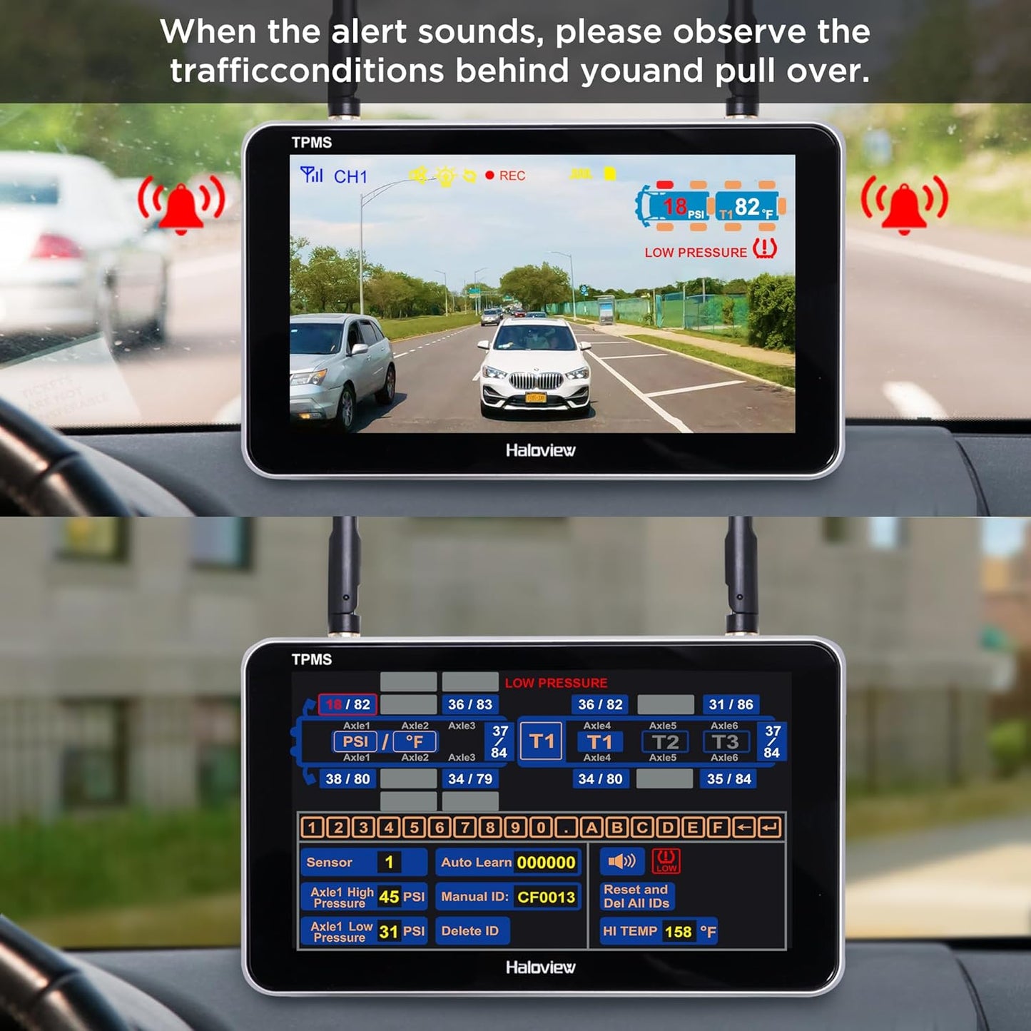 Haloview Byte Tango BT7 TPMS with 4 Sensors 1080P Wireless Backup Camera Monitor with Integrated Rv Tire Pressure Monitoring System, Ideal for RV Truck Trailer Camper TPMS-4