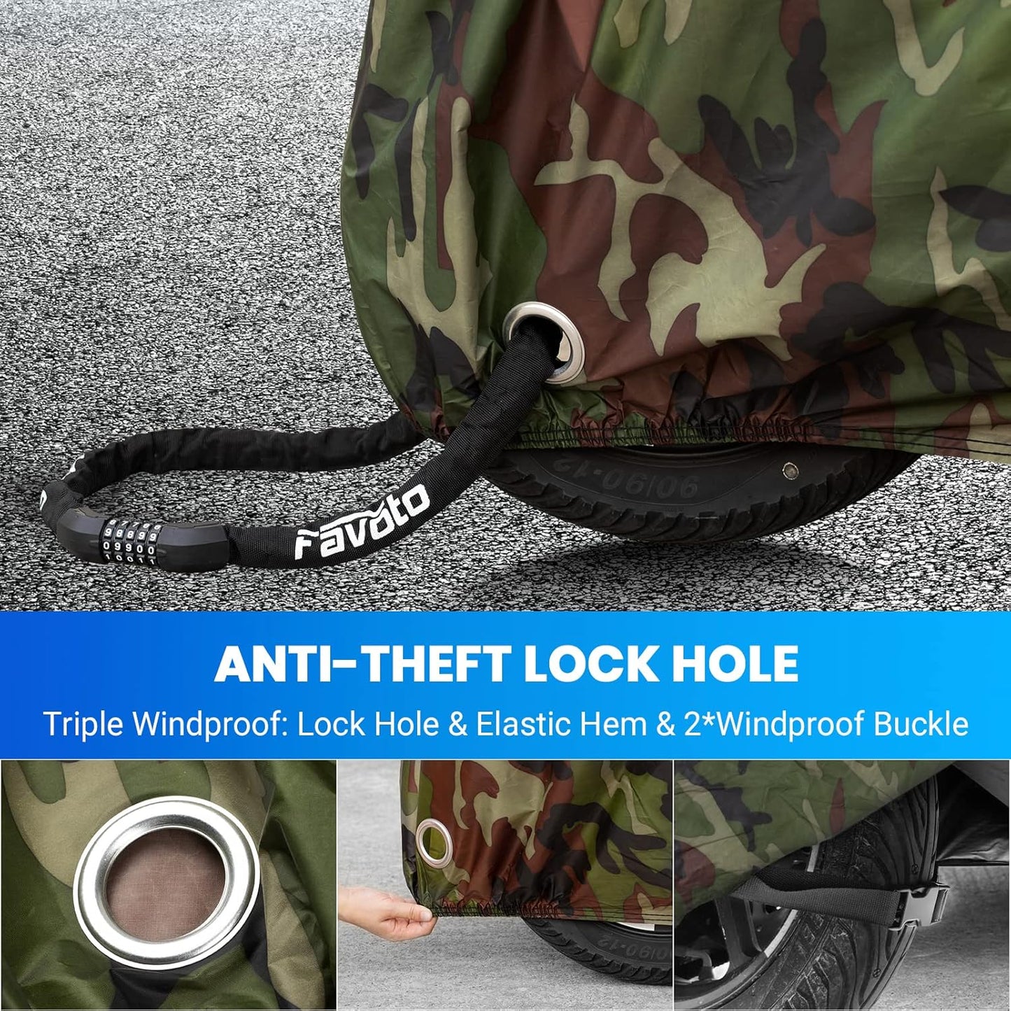 Favoto Motorcycle Cover 96.5 inches Length All Season Universal Weather Waterproof Rain Sun Outdoor Protection Night Reflector with Lock-Holes Storage Bag Motorbike Vehicle Cover