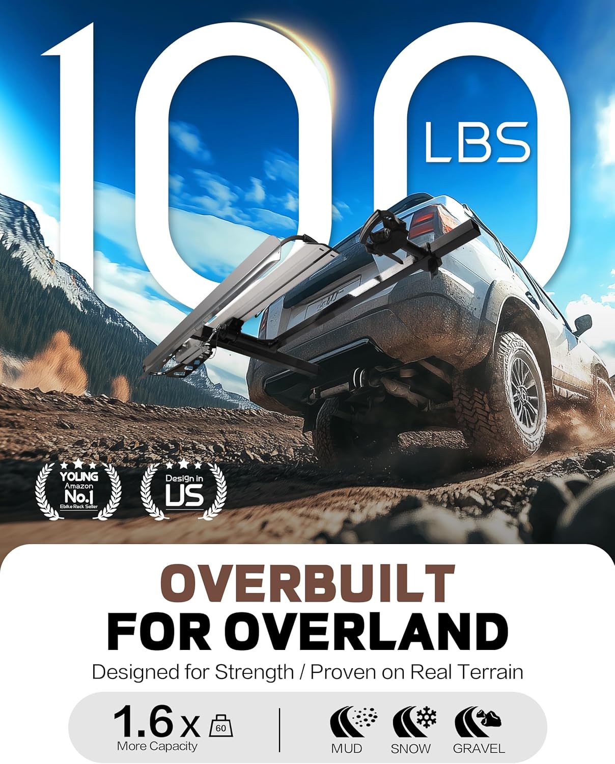 Hitch Mount Single Bike Rack with Ramp for Electric Bike, 100 lbs. Capacity Bike Carrier for Truck, Trailer, RV, SUV