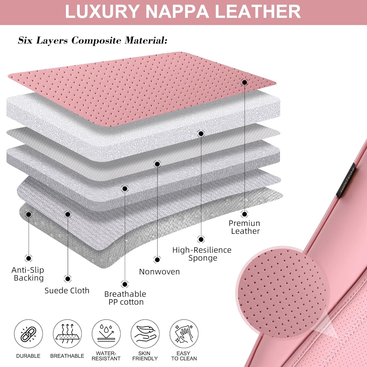 Front Seat Covers, 2 Pieces Universal Seat Covers for Cars, Waterproof Leather Auto Seat Protectors with Head Pillow, Car Seat Cushions Fit for Most Sedans SUV Pick-up Truck, Pink