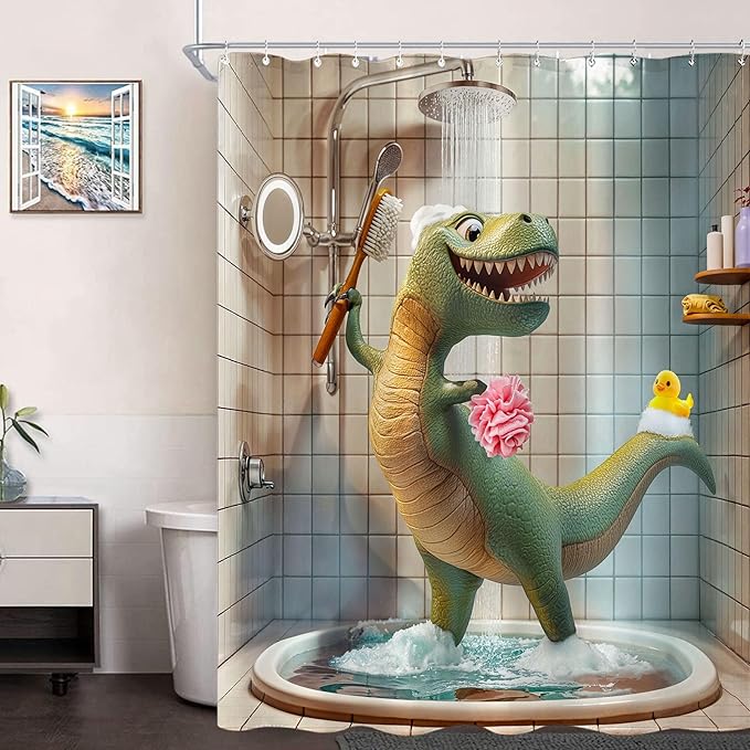 Yeoiat Funny Shower Curtain Dinosaur Shower Curtain Funny Decorative Shower Curtains for Bathroom Cute Shower Curtain Set with 12 Hooks Dinosaur01 72×72 Inches