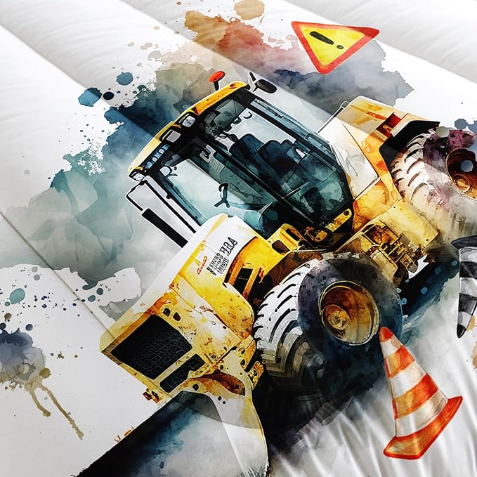 Bulldozer Comforter Set Twin Engineering Vehicle Bedding Sets 3PCS for Kids Teen Adult Toy Room Decor Ultra-Soft Lightweight Microfiber 1 Comforter with 2 Pillowcases