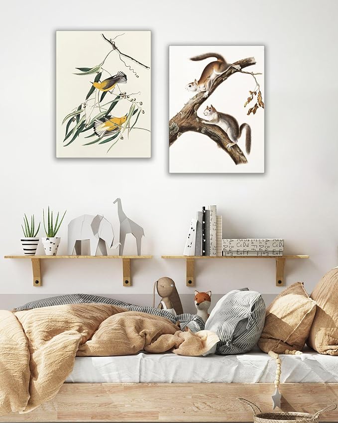 UPWOIGH Bathroom Wall Art Decor, Yellow Bird Wall Art-Hummingbird Pictures for Wall, Waterproof Wood Framed Canvas Wall Art Animals Abstract Prints, 12" x 16" High-end Pictures for Dormitory Kids Room