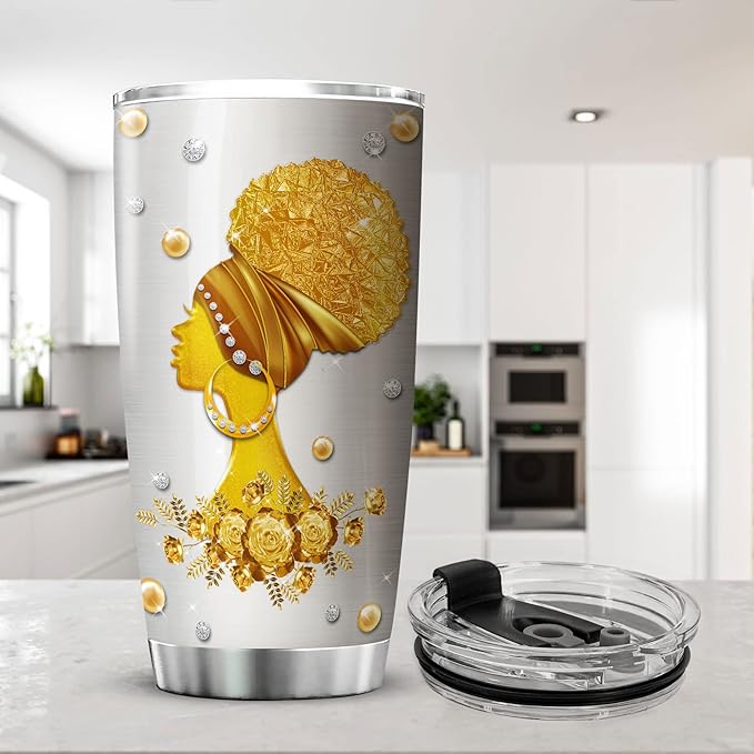 ZOXIX You Are Braver Than You Believe Inspiration Coffee Tumbler For Black Women Jewelry Style Stainless Steel Cup With Lid 20oz African American Girl Uplifting Gifts For Friends