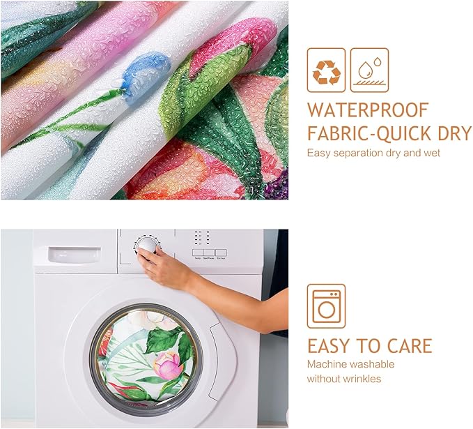 Vimorco Flower Hummingbird Shower Curtain, Floral Shower Curtains for Bathroom with Hook, Waterproof Polyester Fabric Shower Curtain, Hummingbird Flower Shower Curtains Set, Bath Curtain Decor